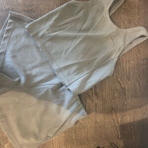 lululemon athletica Gray Ribbed Tank Top and shorts set- top 2 bottoms-0